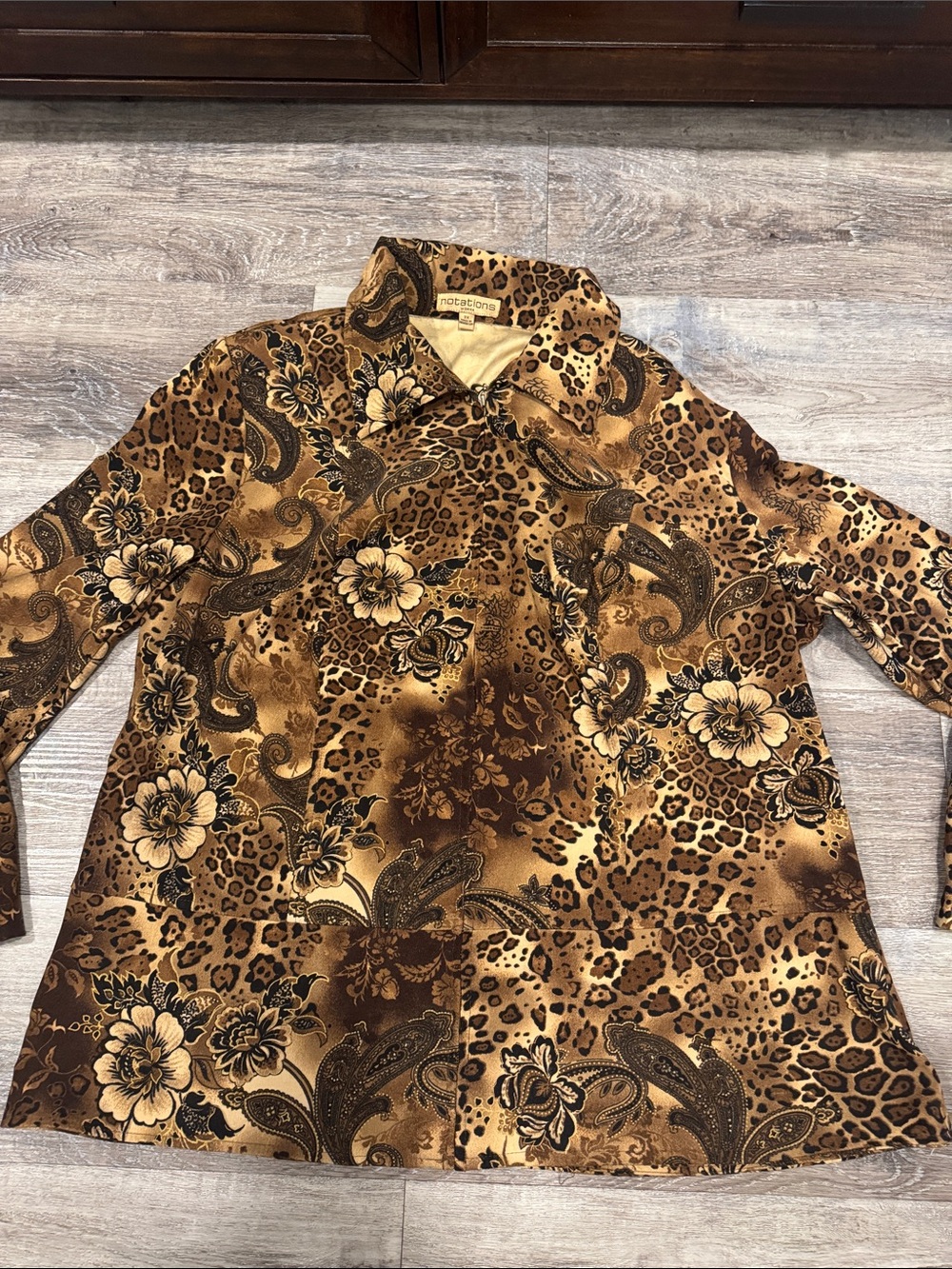 Notations Brown Floral & Leopard Print Button-Down Shirt